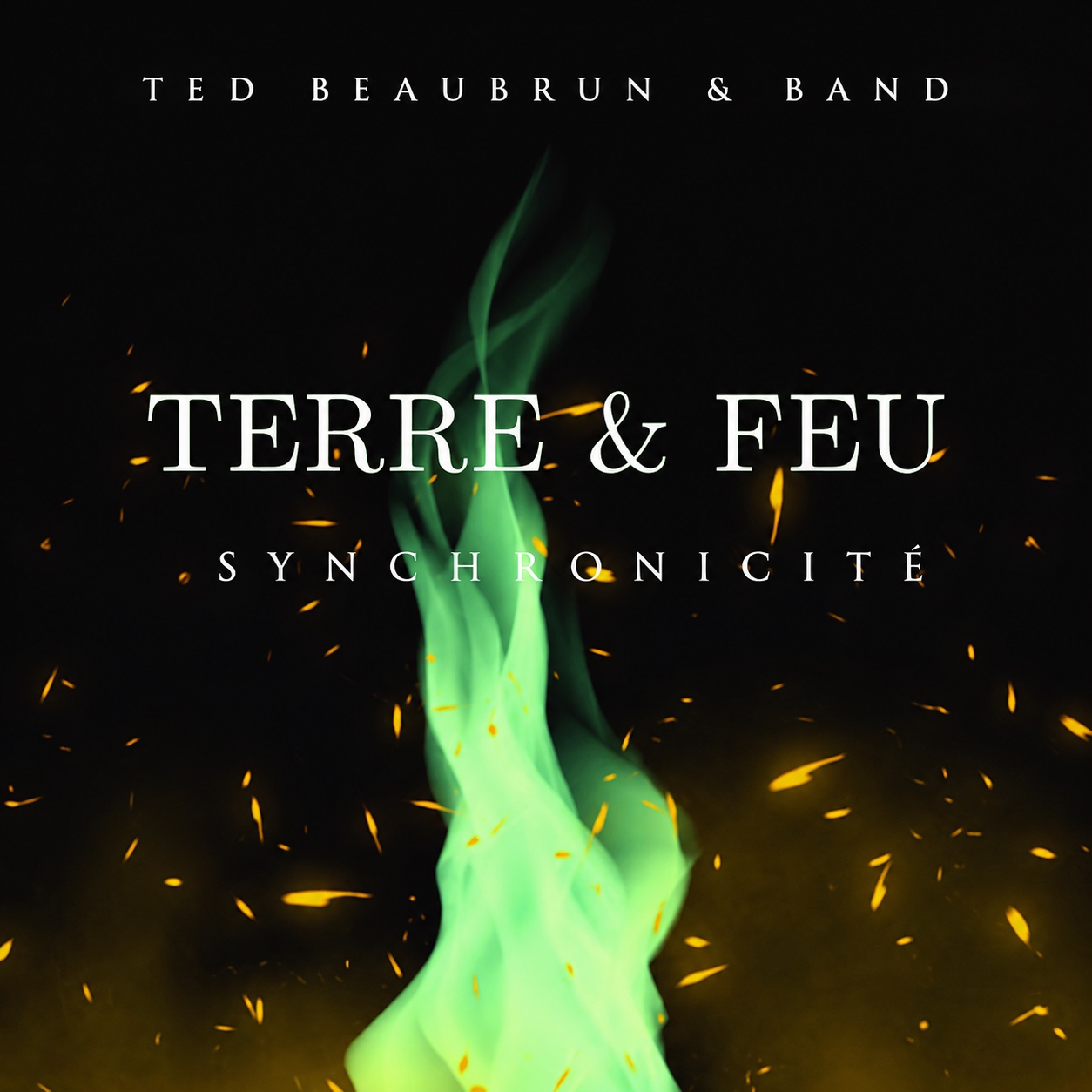 Pochette officielle de l’EP Synchronicité – Terre & Feu de Ted Beaubrun, utilisée ici pour présenter les titres Conscience et Nation Ogou.